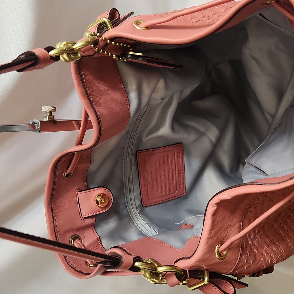 Coach Madison Marielle Pink Woven Leather Drawstring Slouch  Bucket Bag - Picture 11 of 15